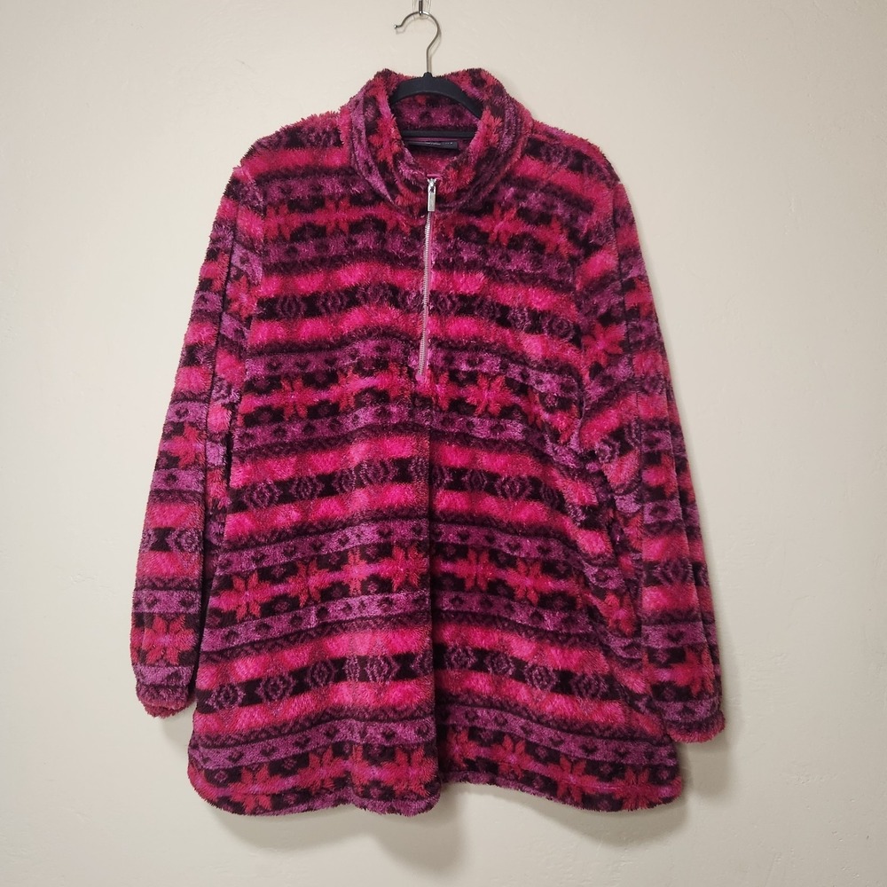 Lane Bryant Half-zip Sherpa Mock Neck Pullover Sweatshirt Pink Aztec Pattern...